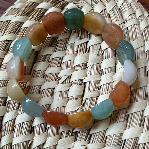 Gorgeous JADE and CITRINE Gemstone Stretch Bangle BRACELET Rare A+ Vintage MCM - Picture 2 of 4